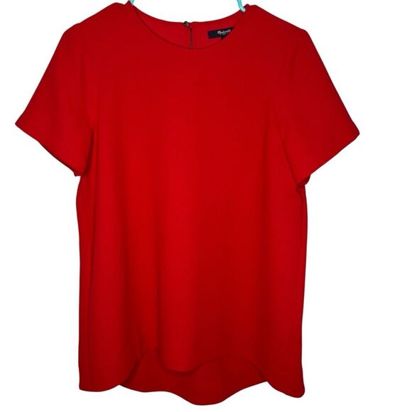 Madewell Red Short Sleeve Pleated Keyhole Back High Low Women’s Top Sz M - Picture 1 of 10